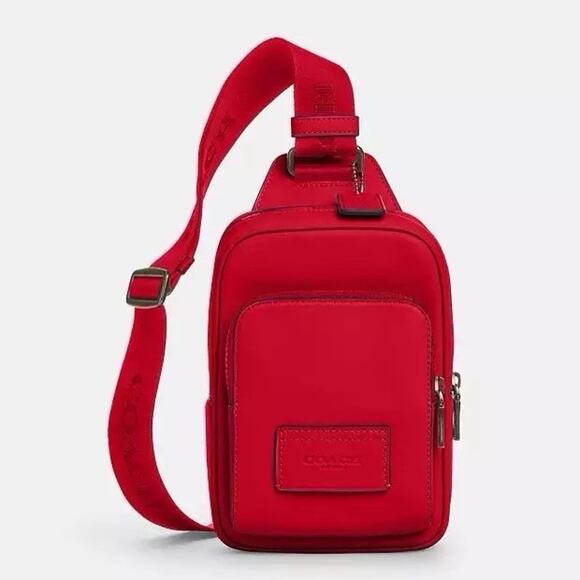 NWT Coach Racer Sling Pack CX071 Smooth calf leather Bold Red - Picture 7 of 9